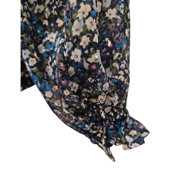 Boden V Yoke Flounce Sheer Floral Blouse Top Nebulas Blue Ruffle Size 4 - Picture 7 of 10